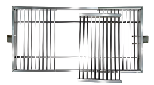 Stono Outdoor Living Top view of the Tagwood BBQ Round Warming Roof Grill for BBQ03SS/BBQ05SS-BBQ92SS by Tagwood BBQ, featuring sturdy 304 stainless steel construction and two removable sections—one partially lifted—against a white background.