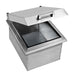 Stono Outdoor Living The Delta Heat 15-Inch Drop-In Stainless Steel Ice Bin Cooler (DHOC15D) features a hinged lid with handle and a rectangular design, making it perfect for any outdoor kitchen setup. Brand: Delta Heat.