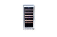 Stono Outdoor Living The TrueFlame 15" 3.2 Cu. Ft. Outdoor Rated Single Zone Wine Cooler (AMD-RFR-15W) features a stainless steel build, glass door, wooden shelves, and digital controls—perfect for premium outdoor refrigeration in your kitchen setup.