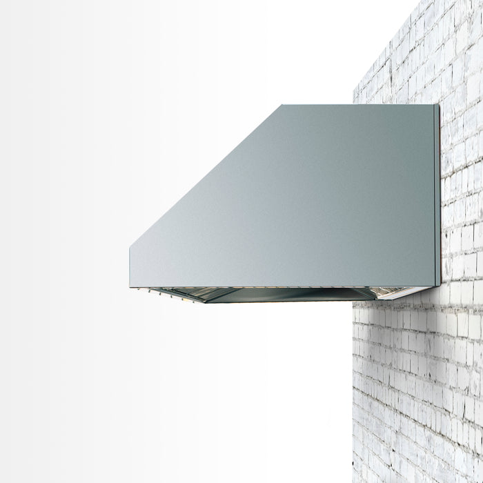 Stono Outdoor Living The TrueFlame 1/2" Mounting Bracket for 36" Vent Hood (TF-VH36-2-SPT) is shown in stainless steel, side-mounted on a white brick wall with a clean white background.