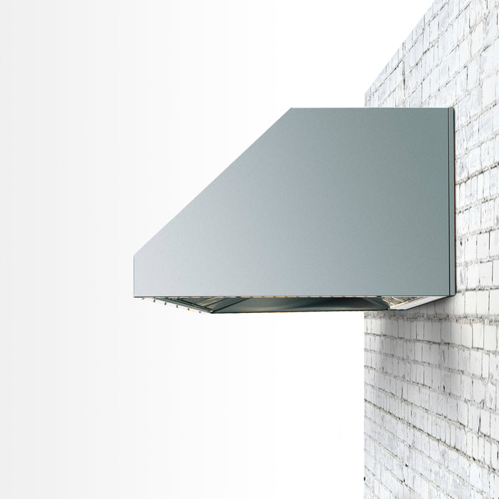 Stono Outdoor Living The TrueFlame 1/2" Mounting Bracket for 48" Vent Hood (TF-VH48-2-SPT) securely mounts your stainless steel hood to the wall, shown here against a white brick wall from a side angle with a white background.