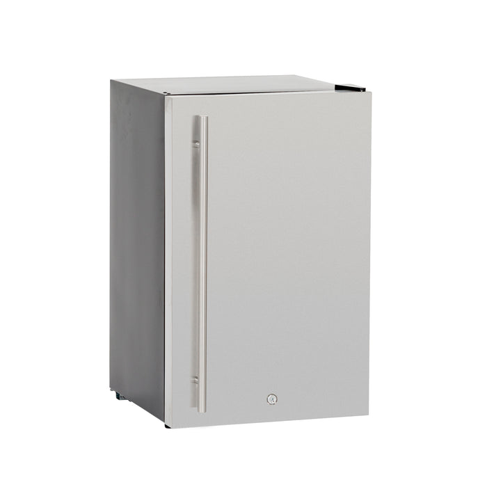 Stono Outdoor Living The TrueFlame 22" 4.1c Deluxe Outdoor Approved Fridge (AMD-RFR-22D) features an upgraded stainless steel door and handle, a single-door modern design, and compact size—perfect for outdoor kitchens and refrigeration needs.