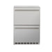Stono Outdoor Living The TrueFlame 24" 5.1 Cu. Ft. Deluxe Outdoor Rated 2-Drawer Refrigerator (125-AMD-RFR-24DR2-A) features durable stainless steel, horizontal handles, a bottom vent, and is set against a plain white background—perfect for outdoor kitchens.