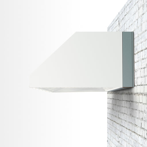 Stono Outdoor Living The TrueFlame 4" Spacer Bracket for 36" Outdoor Vent Hood (TF-VH36-2-SP4) is shown on a white brick wall, highlighting its modern, minimalist style—ideal for contemporary kitchens seeking a sleek and clean look.
