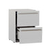 Stono Outdoor Living The TrueFlame 24" 5.1 Cu. Ft. Deluxe Outdoor Rated 2-Drawer Refrigerator (125-AMD-RFR-24DR2-A) features a sturdy white build, stainless steel handles, and partially open drawers showing spacious compartments—ideal for outdoor kitchens.