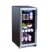 Stono Outdoor Living The TrueFlame 15" 3.2 Cu. Ft. Outdoor Rated Refrigerator with Glass Door (AMD-RFR-15G) features a digital control panel and three shelves, perfect for storing cans, bottles, fruit, and containers—an ideal choice for outdoor kitchens.