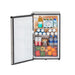 Stono Outdoor Living The TrueFlame 22" 4.1c Deluxe Outdoor Approved Fridge (AMD-RFR-22D) with upgraded SS door and handle is stocked for your outdoor kitchen—filled with drinks, fruits, and vegetables on shelves and in the drawer.
