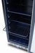Stono Outdoor Living The TrueFlame 15" 3.2 Cu. Ft. Outdoor Rated Refrigerator (AMD-RFR-15G) features a glass door, multiple black wire shelves, blue LED lighting, and a slide-out shelf—perfect for outdoor kitchens. Brand: TrueFlame.