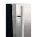 Stono Outdoor Living Close-up of the stainless steel handle on the TrueFlame 24" 5.0 Cu. Ft. Outdoor Rated Refrigerator (125-AMD-RFR-24S-B), showing its brushed, weather-resistant finish against a white background—ideal for outdoor kitchens.