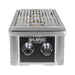 Stono Outdoor Living Front view of the Wildfire Ranch Pro Double Side Burner 304 Black SS Propane by Wildfire Outdoor Living, featuring two control knobs, metal grate, black stainless steel finish, and prominent front branding.