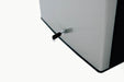 Stono Outdoor Living A close-up of the TrueFlame 22" 4.1c Outdoor Approved Fridge (AMD-RFR-22S) shows its gray stainless steel door with a black key in the lock, highlighting its secure, compact design from TrueFlame.