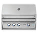 Stono Outdoor Living The Twin Eagles 36-Inch 3-Burner Built-In Propane Gas Grill (TEBQ36RS-CL) features stainless steel burners, a closed lid, temperature gauge, four blue control knobs, and a modern design with the innovative Five-Part Grilling System.