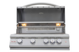 Stono Outdoor Living The Blaze Premium LTE+ Marine Grade 32" 4-Burner Propane Grill (BLZ-4LTE3MG-LP) by Blaze features stainless steel construction, four control knobs, a rear infrared burner, and built-in grill lights to illuminate the cooking area.