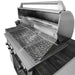 Stono Outdoor Living The Wildfire Outdoor Living 42" Rotisserie Kit (WFROTISKIT42) is displayed on a dark countertop with the lid open, showing clean grates and multiple front control knobs—perfect for slow-roasted outdoor meals.