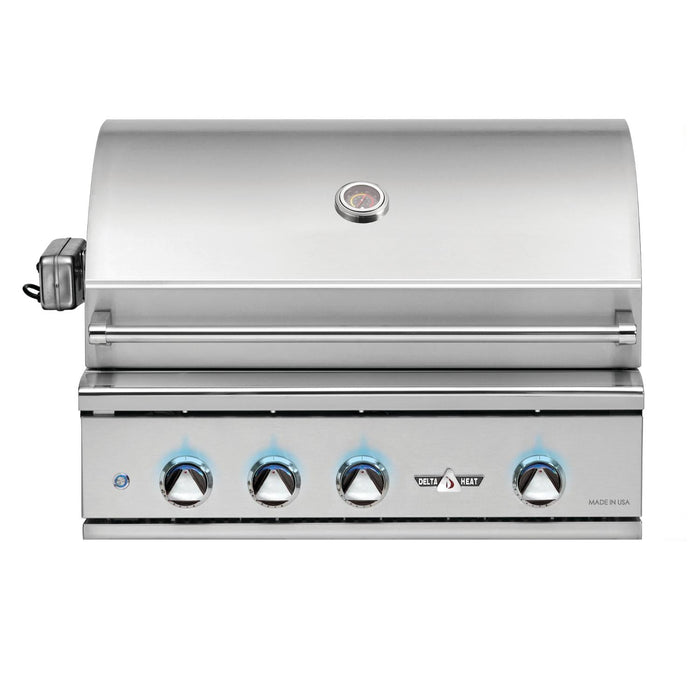 Stono Outdoor Living The Delta Heat 38-Inch 3-Burner Built-In Propane Gas Grill with Sear Zone & Infrared Rotisserie Burner (DHBQ38RS-DL) delivers precision and power in a premium stainless steel design with advanced features.