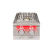 Stono Outdoor Living The TrueFlame Gas Double Side Burner - TFSB2L by TrueFlame features two round, red-glowing control knobs on a stainless steel front—ideal for enhancing any outdoor kitchen setup.