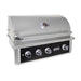 Stono Outdoor Living The Wildfire Ranch Pro 36-in 3 Burner Black 304 SS Natural Gas Grill (WFPRO36G-BSS-NG) by Wildfire Outdoor Living features a closed lid, three stainless steel burners, black front panel with control knobs, temperature gauge, and brand label.