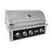 Stono Outdoor Living The Wildfire Outdoor Living Ranch Pro 36" Gas Grill (WFPRO36G-BSS-LP) features black stainless steel, four control knobs, a temperature gauge on the lid, and durable cast stainless steel burners for superior outdoor cooking performance.