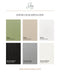 Stono Outdoor Living The Stono Outdoor Living Color and Material Sample Kit includes six rectangular powder-coated aluminum samples—Sage, Sand, White (Standard Finish), Brushed Black, Brushed Grey, and Brushed White (Premium Hand-Applied Finish)—on a white background.