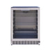 Stono Outdoor Living The TrueFlame 24" 5.1 Cu. Ft. Outdoor Rated Refrigerator (AMD-RFR-24G) by TrueFlame is shown empty with a glass door, adjustable wire shelves, and a bottom vent—ideal for storing beverages or snacks outdoors.