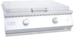 Stono Outdoor Living The KoKoMo Grills Professional KoKoMo 30 Inch Outdoor Kitchen Teppanyaki Griddle (KO-GRDL30-PRO-LP) boasts 304 stainless steel construction, a closed lid, two control knobs, front handle, and left-side brand logo—perfect for any outdoor kitchen.