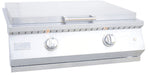 Stono Outdoor Living The KoKoMo Grills Professional KoKoMo 30 Inch Outdoor Kitchen Teppanyaki Griddle (KO-GRDL30-PRO-NG) is a modern 304 stainless steel gas grill with dual burner griddle, two knobs, front handle, closed lid, and left-side logo—ideal for outdoor kitchens.