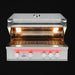 Stono Outdoor Living The TrueFlame 32" 4-Burner Built-In Propane Gas Grill (TF32L) features a premium stainless steel build, open lid, illuminated interior and grates, control knobs, and digital display, all standing out against a black background.