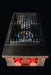 Stono Outdoor Living The TrueFlame Gas Double Side Burner - TFSB2L by TrueFlame is a stainless steel grill with two blue-lit burners, metal grate, and two red control knobs, all set against a sleek black background—perfect for any outdoor kitchen.