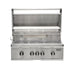 Stono Outdoor Living The Coyote 36" SL-Series Grill, shown with a raised lid, features four control knobs, LED lights, ceramic elements, and a metal grate—ideal for outdoor kitchens. The Coyote brand appears on the right side of the front panel. Natural gas model.