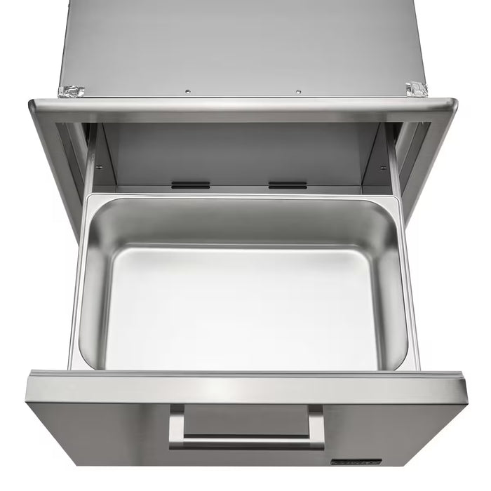 Stono Outdoor Living The Coyote 26" Pull Out Ice Chest (C3-CPOC) features a wide handle and a smooth metal interior—ideal for any outdoor kitchen setup.