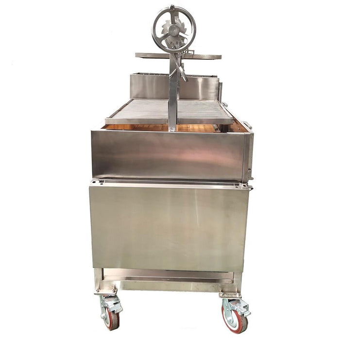 Stono Outdoor Living The Tagwood BBQ XL Double Argentine Santa Maria Wood Fire & Charcoal Grill (BBQ24SS) by Tagwood BBQ features a 304 stainless steel construction, wheels, hand crank, and rectangular chamber—ideal for authentic open fire Santa Maria-style grilling.