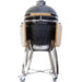 Stono Outdoor Living The Coyote Asado Smoker w/ Stand & Side Shelves (C1CHCS-FS) by Coyote is a black, egg-shaped kamado-style charcoal grill with a domed lid, wooden handles, foldable side shelves, and a wheeled metal stand for easy mobility.