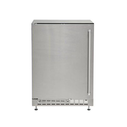 Stono Outdoor Living The Coyote 24" Outdoor Refrigerator (C124R-S) features a stainless steel finish, reversible hinge, adjustable shelves, a long vertical handle, and a bottom front vent—perfect for under-counter outdoor use.