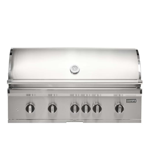 Stono Outdoor Living The Coyote 42" SL-Series Grill (C3SL42NG) features stainless steel construction, five control knobs, LED lights, ceramics, and a temperature gauge on the lid—making it the perfect natural gas grill for your outdoor kitchen.
