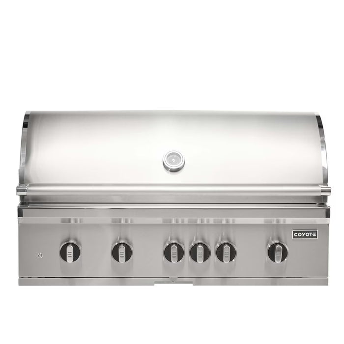 Stono Outdoor Living The Coyote 42" SL-Series Grill (C3SL42NG) features stainless steel construction, five control knobs, LED lights, ceramics, and a temperature gauge on the lid—making it the perfect natural gas grill for your outdoor kitchen.
