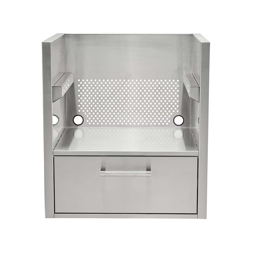 Stono Outdoor Living The Coyote Asado Smoker Insert Sleeve - C3SLV features a perforated back panel, side walls, large front drawer with handle, cooking grids, and utility connection holes—a stainless steel BBQ grill island component by Coyote.