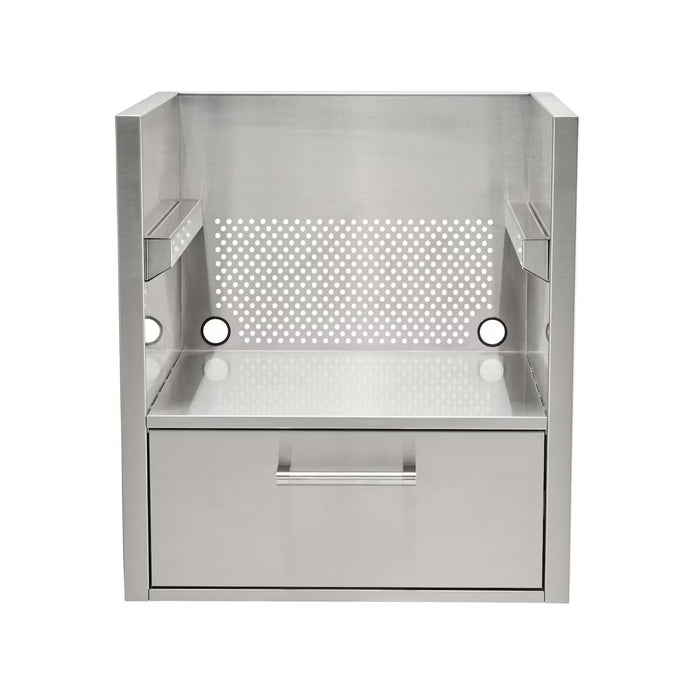 Stono Outdoor Living The Coyote Asado Smoker Insert Sleeve - C3SLV features a perforated back panel, side walls, large front drawer with handle, cooking grids, and utility connection holes—a stainless steel BBQ grill island component by Coyote.