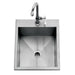 Stono Outdoor Living The Delta Heat 15-Inch Drop-In Outdoor Bar Sink (DHOS15) features a square 304 stainless steel basin, central drain, and cold water faucet. Its sleek, modern design is ideal for upscale outdoor kitchens.