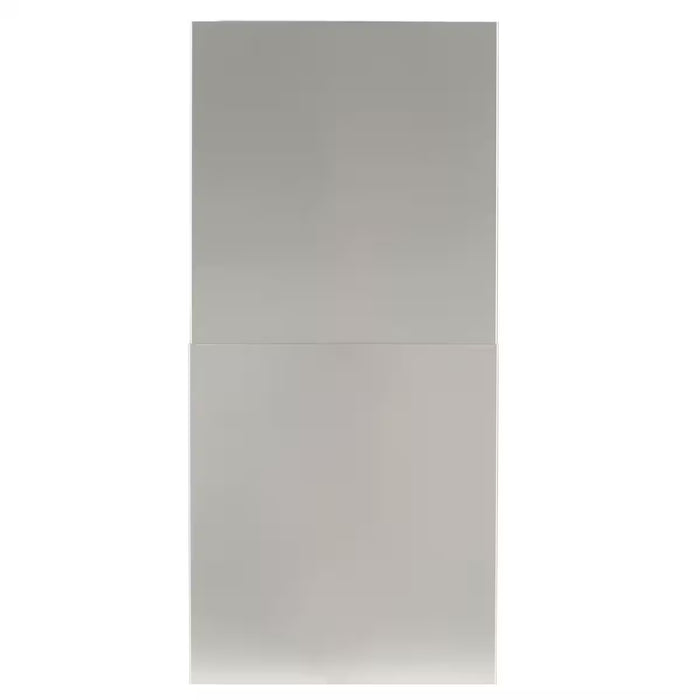 Stono Outdoor Living Two rectangular, light gray stainless steel panels are stacked vertically against a white background, resembling the Coyote Duct Cover for Chimney Hood for Ceilings, with a faint horizontal line separating them in the center.