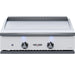 Stono Outdoor Living The Delta Heat 32-Inch Built-In Natural Gas Teppanyaki Griddle (DHTG32-WN) features a flat stainless steel cooking surface, two control knobs, LED indicator lights, and a white control panel—ideal for versatile outdoor cooking.