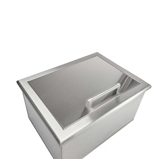 Stono Outdoor Living The Coyote 25" Drop In Cooler – C3-CDIC is a stainless steel, rectangular outdoor kitchen cooler with a matching fitted lid and central handle, shown against a plain white background.