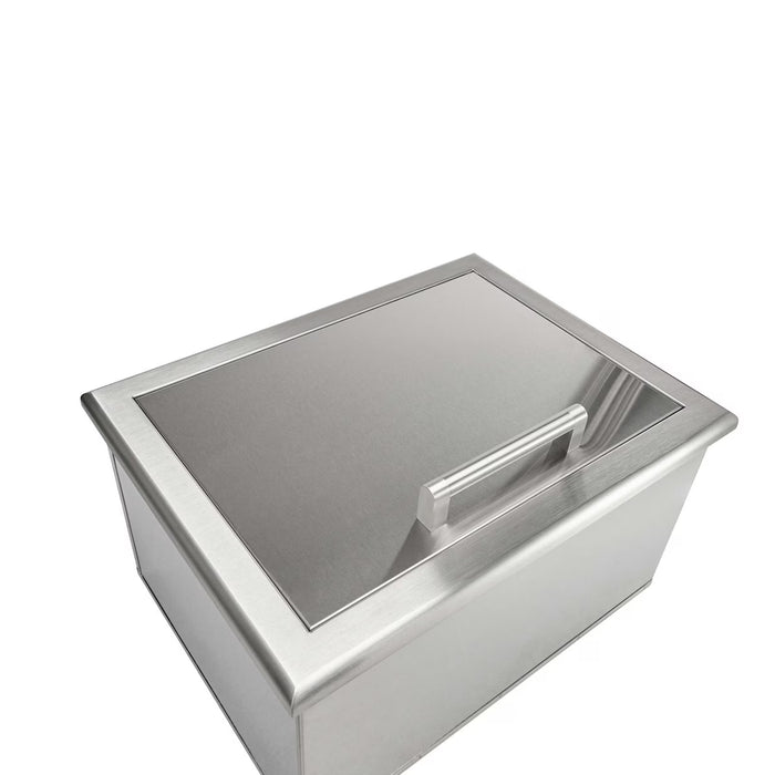 Stono Outdoor Living The Coyote 25" Drop In Cooler – C3-CDIC is a stainless steel, rectangular outdoor kitchen cooler with a matching fitted lid and central handle, shown against a plain white background.