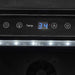 Stono Outdoor Living Close-up of the Coyote 21" Outdoor Refrigerator Right Hinge (C121R-S-R) stainless steel digital control panel, displaying 34°F with power, light, and temperature buttons above LED lights and a vent fan—ideal for outdoor kitchens.