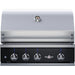 Stono Outdoor Living The Delta Heat 38-Inch 3-Burner Built-In Natural Gas Grill (DHBQ38R-KN) features a closed lid, built-in thermometer, black control panel with blue LED-lit knobs, stainless steel design, and advanced rotisserie capabilities.
