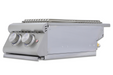 Stono Outdoor Living The Blaze Premium LTE+ Natural Gas Stainless Steel Double Side Burner with lid by Blaze features two control knobs and a compact, rectangular design, ideal for any outdoor kitchen; shown against a white background.