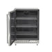Stono Outdoor Living The Coyote 24" Outdoor Refrigerator (C124R-S) with a glass door is open, showing three empty adjustable shelves inside. This stainless steel fridge by Coyote is set against a plain white background.