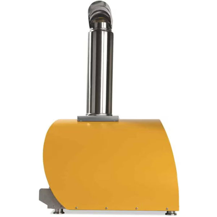 Stono Outdoor Living The Coyote 40" Duomo Wood Fired Outdoor Oven, Yellow (C1PZ40WY), features a stainless steel chimney and ceramic cooking dome, shown in a side view against a white background.