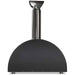 Stono Outdoor Living The Coyote 40" Duomo Wood Fired Outdoor Oven, Matte Black (C1PZ40WMB), features a dome shape, black finish, tall stainless steel chimney, and stands on four short metal legs.