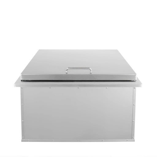 Stono Outdoor Living The Wildfire Outdoor Living Wildfire Ice Chest Small (WFSIC) is a double-walled stainless steel rectangular box with a flat lid and top handle, shown from the front against a white background.