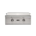 Stono Outdoor Living The Coyote 30" Flat Top Grill in Natural Gas (C3FTG30NG) features a modern, compact stainless steel design with two control knobs and a closed lid—perfect for built-in outdoor kitchens. The Coyote logo is displayed on the front.